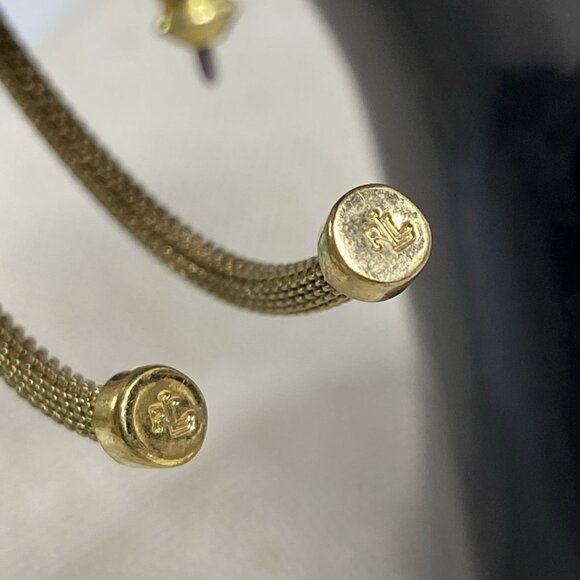 Lauren Ralph Lauren Earring Set Goldtone Mesh Loop Pierced Signed LRL 2.25 in - Picture 2 of 12